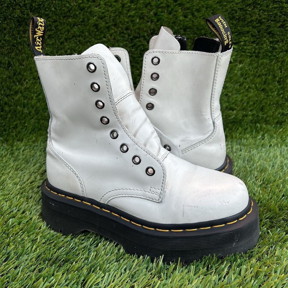 Dr. Martens Boots Women Size 4 Jadon Platform White Leather No Laces